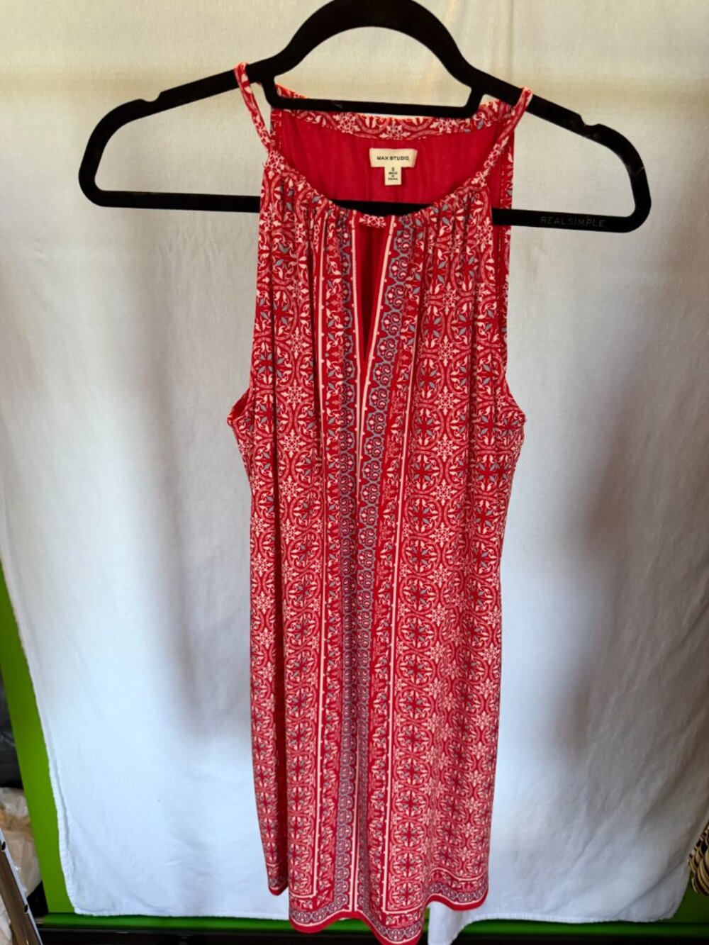 MAX STUDIO Red Geometric Medallion Halter Neck Dress S